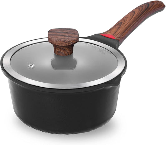 VINCHEF Nonstick Saucepan with Lid, 3QT Sauce Pan with Stay Cool Handle, Non Stick Small Cooking Pots Induction pot, Dishwasher Safe, Compatible for All Stove Top, PFAS and PFOA Free Black - Nestoria