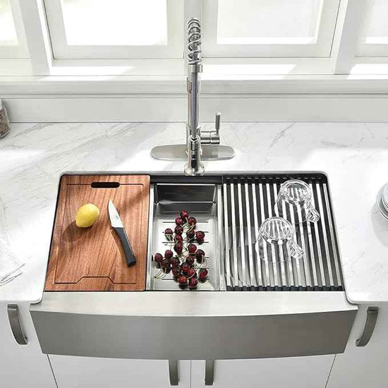 33Inch Farmhouse Sink Workstation -VOKIM 33"x22" Apron Front Kitchen Sink Single Bowl 16 Gauge Stainless Steel Kitchen Farm Kitchen Sinks with Accessories