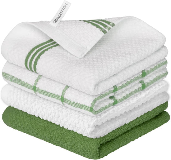 Artoid Mode Ring Spun Cotton Green Dishcloth Kitchen Towels, 12x12 Inch Ultra Soft Absorbent Quick Drying Household Cleaning Kitchen Rags Set of 4 - Nestoria
