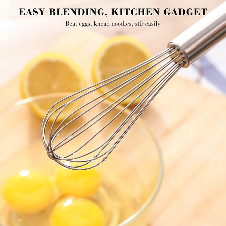 NileHome Whisk, Stainless Steel Wisk Set 8" 10" Kitchen Whisk Wisking Tool Kitchen Wisk Wire Whisks for Cooking, Whisking, Blending, Beating, Stirring-…