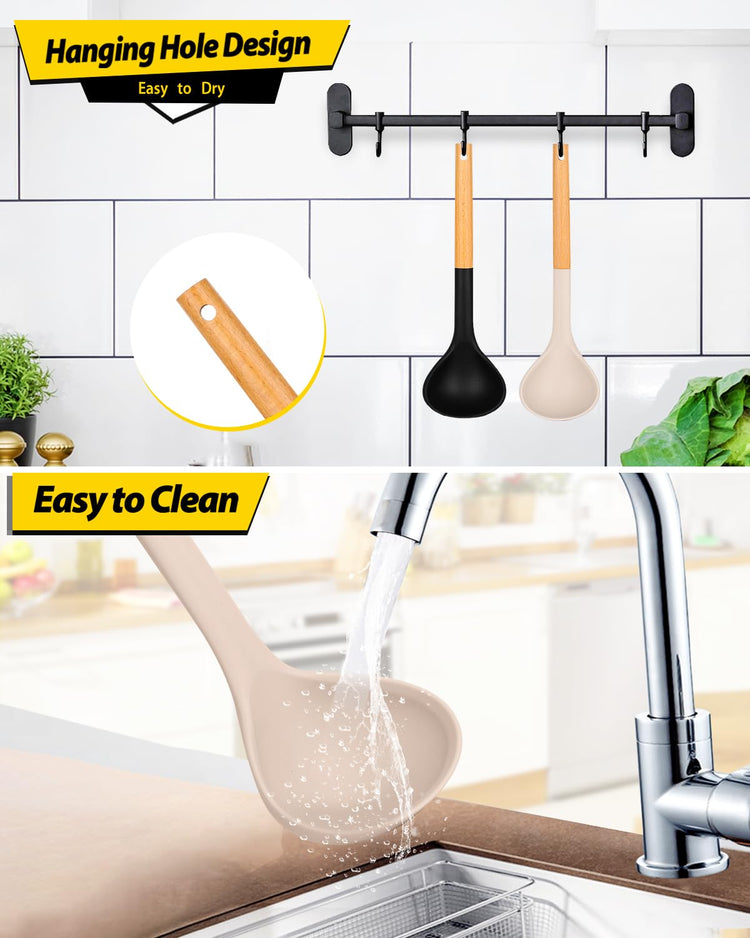 Silicone Soup Ladle with Wooden Handle (2 Count)