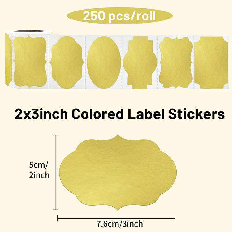Gold Labels 250 PCS 3" x 2" Fancy Shape Stickers for Storage Box or Food Jars