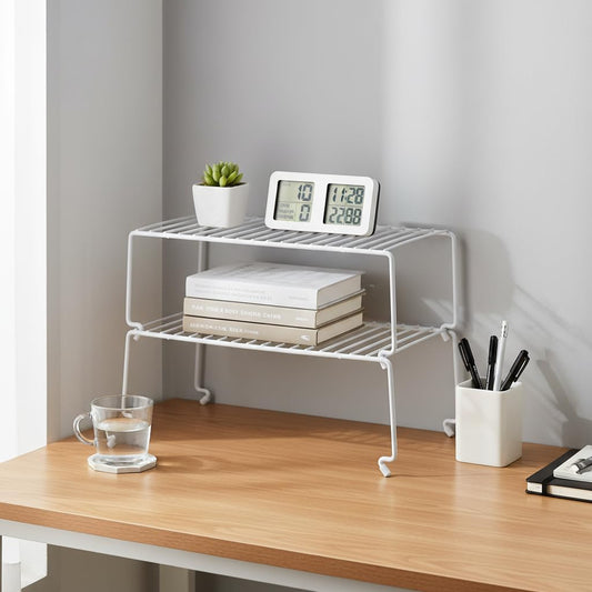 6-Pack Large (15.7x8.54inch) Multi-Level Organizer Rack, Kitchen Shelves for Spice Organization for Cabinet, Pantry Organizers and Storage, Wire Extra Shelf, Desk Organizer, Stackable, White (6 Count)