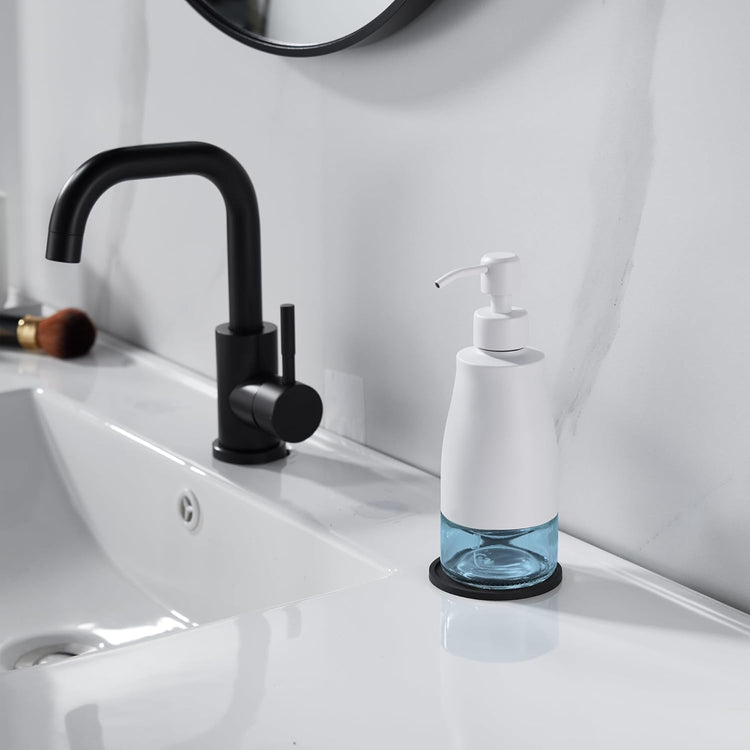 White Soap Dispenser with Coaster and Stickers, Stainless Steel and Glass Bottle Hand Pump Dispenser, Refillable Liquid Hand Soap Dispenser for Bathroom & Kitchen (11OZ / 320ML)