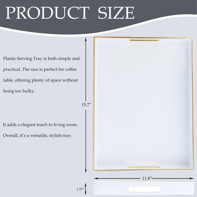 Spsyrine White Plastic Serving Tray for Ottoman, Coffee Table, Rectangle Decorative Tray for Entertaining, Outdoor, Living Room, Home Decor