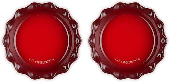 Le Creuset Stoneware Set of 2 Heritage Fluted Pie Dish, 9", Cerise