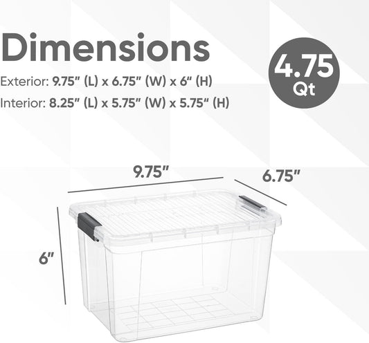 Superio Storage Bins with Lids- 4 Pack, 4.75 Qt Clear Boxes for Organizing, Stackable Plastic Containers- BPA Free, Non-Toxic, Odor Free, Organizer for Home, Office, Dorm