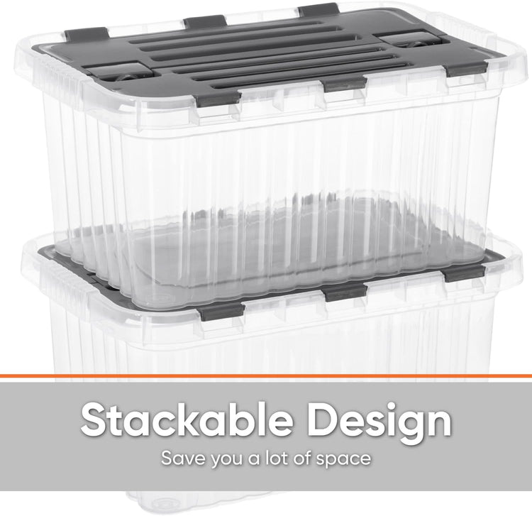 Superio Storage Bins with Lids, Clear Plastic Containers for Organizing, Stackable Totes, BPA Free, Odor Free, Organizer Boxes for Home, and Dorm (4 Pack, 20.25"x14"x14.6")