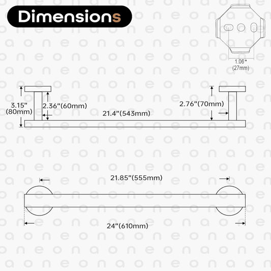 24 Inch Bathroom Towel Racks Bath Towel Bars Kitchen Towel Holder Towel Rails Wall Mounted SUS304 Stainless Steel Matte Black AN4001MB-L24