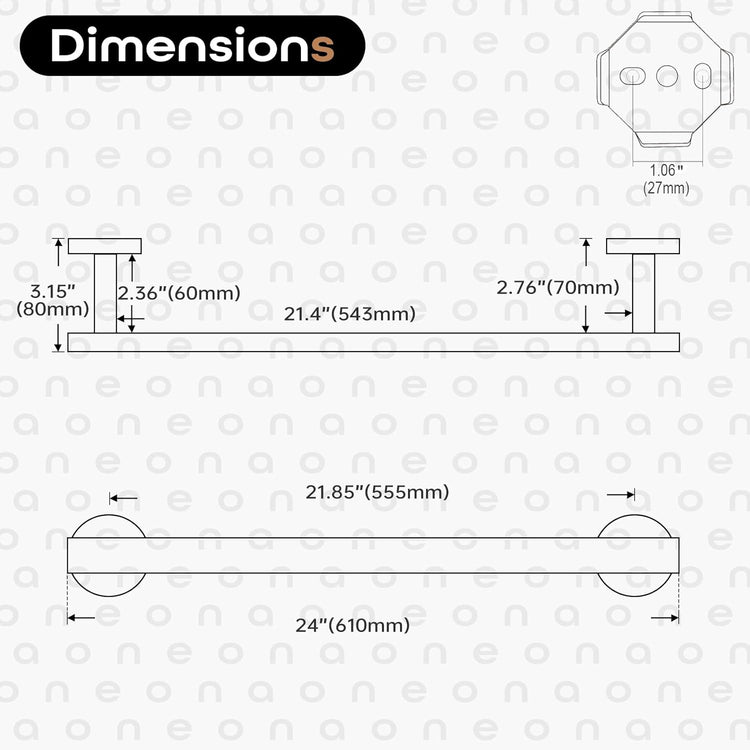 24 Inch Bathroom Towel Racks Bath Towel Bars Kitchen Towel Holder Towel Rails Wall Mounted SUS304 Stainless Steel Matte Black AN4001MB-L24