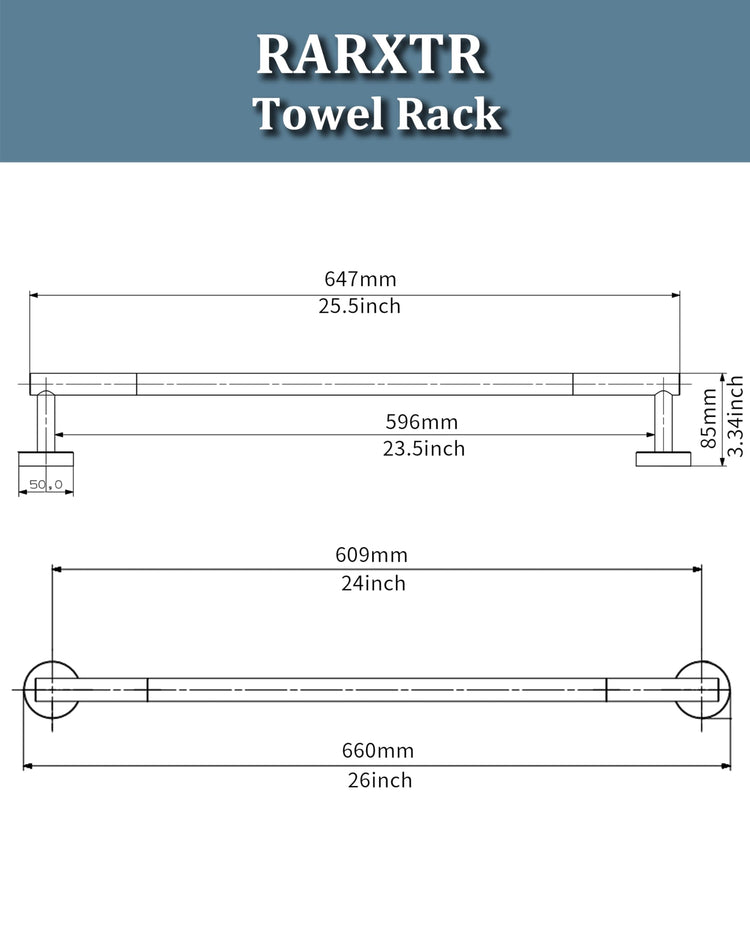 24 Inch Towel Bar Black Towel Rack for Bathroom Kitchen Towel Holder SUS304 Stainless Steel RUSTPROOF Wall Mount Total Length 26 inch