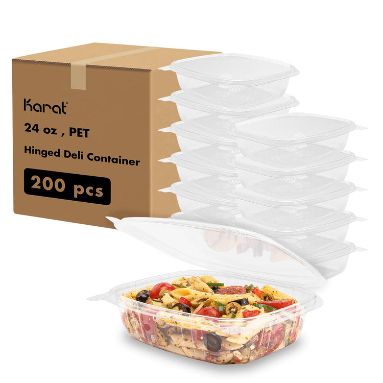 24oz 200 ct PET Clamshell Square Deli Containers (200 Count)