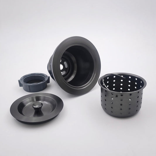 3-1/2-Inch Kitchen Sink Drain Strainer Assembly Kit Gunmetal Black, GZILA Deep Waste Basket Strainer with Sealing Lid Sink Stopper, Dark Gray 304 Stainless Steel