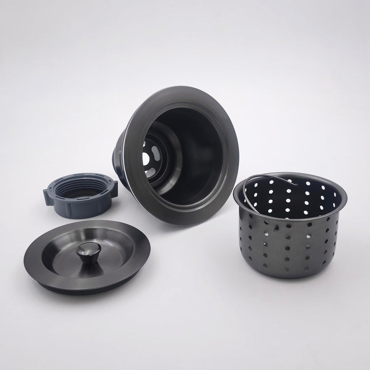 3-1/2-Inch Kitchen Sink Drain Strainer Assembly Kit Gunmetal Black, GZILA Deep Waste Basket Strainer with Sealing Lid Sink Stopper, Dark Gray 304 Stainless Steel