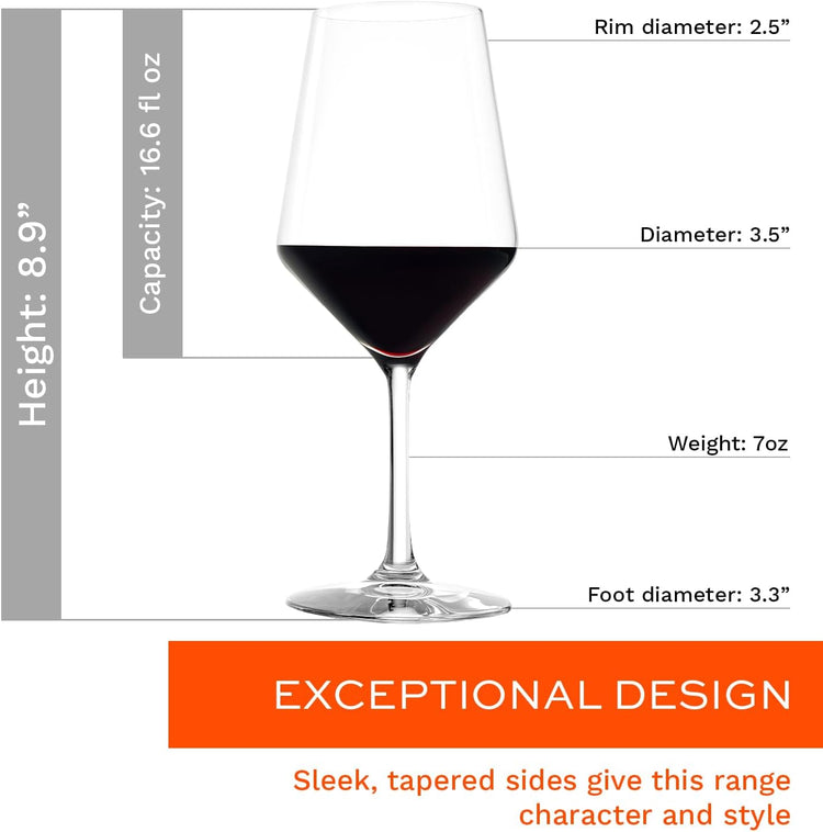 Stölzle Lausitz Red Wine Glasses Set of 6 (REVOLUTION). Dishwasher Safe, Lead-free Crystal Red Wine Glasses (16.5 fl oz). Shatter-Resistant Elegant Wine Glasses - Genuine Stölzle Wine Glass Set