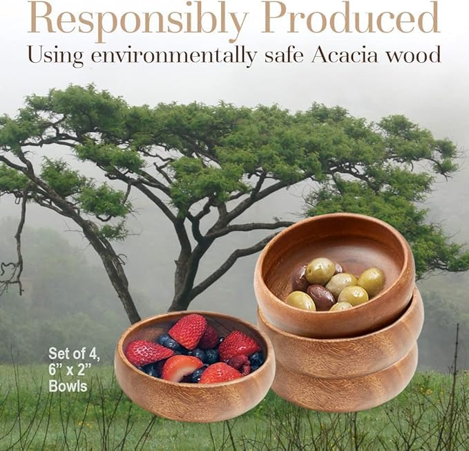 Woodard & Charles Acacia Wood Snack Serving Bowl (6" x 2" Pack of 24)