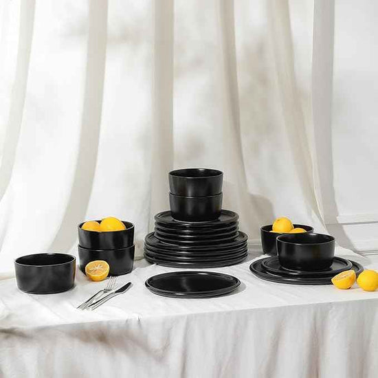 Stone Lain Eden 24-Piece Dinnerware Set Stoneware, Plates and Bowls Set, Dishwasher and Microwave Safe Dish, Dish Set for 8, Black