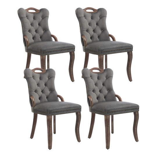 Grey Velvet Upholstered Dining Chairs Set of 4 (4 Count)