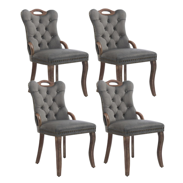 Grey Velvet Upholstered Dining Chairs Set of 4 (4 Count)