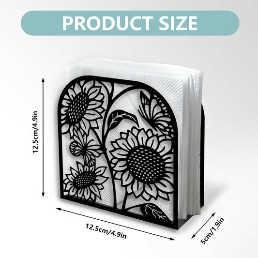 Sunflower Decorative Black Metal Napkin Holder for Table