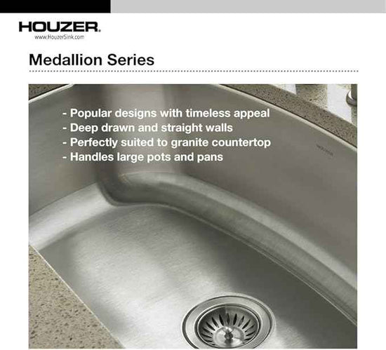 Houzer Medallion Stainless Steel Kitchen Sink - 31 Inch Undermount Single Bowl Sink, Durable & Versatile, Essential for Home & Apartment, Nested 20-Pack - MGS-3018-20