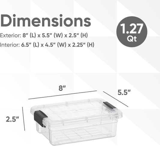 Superio Clear Storage Boxes with Lids, 1.27 Quart Plastic Container Bins for Organizing, Stackable Crates, BPA Free, Non Toxic, Odor Free, Organizers for Home, Office and Dorm, 4 Pack
