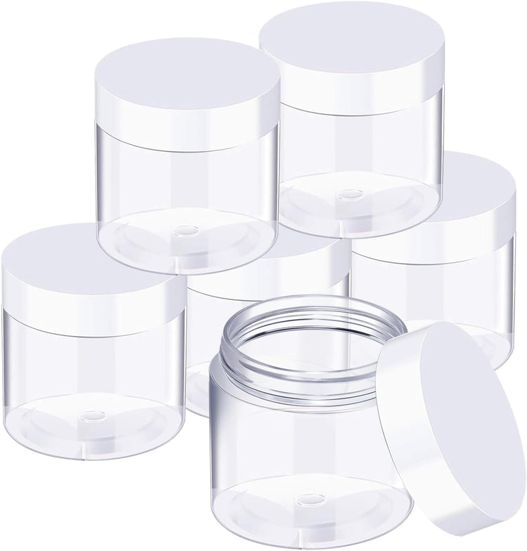 SATINIOR 6 Pack 8 oz Plastic Jars Containers with Lids Wide-mouth Refillable Leakproof Reusable Round Empty Jars for Travel Cosmetic Dry Food Spice Candy Cookie Home Kitchen Organizing(White)