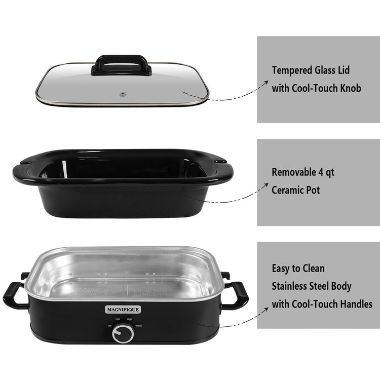 4 Quart Slow Cooker with Casserole Manual Warm Setting