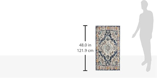 SAFAVIEH Monaco Collection Area Rug - 2'2" x 4', Navy & Light Blue, Non-Shedding & Easy to Clean, Distressed Medallion Design, Ideal for Front Door, Kitchen, Entryway, Accent Space (MNC243N)
