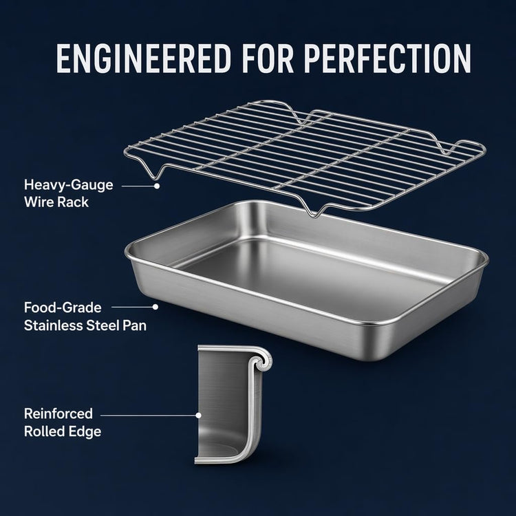 Stainless Steel Roasting Broiler Pan with Grill Rack 10.4×8.1×2inch