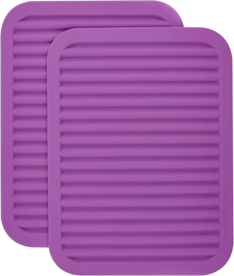 Silicone Trivets for Hot Dishes, Hot Pads for Kitchen-Versatile Trivet Mat for Hot Pots&Pans-Heat Resistant Mats for Counter&Table, Silicone Pot Holders-Dishes Drying Mat (9x12) Pack 2 Purple