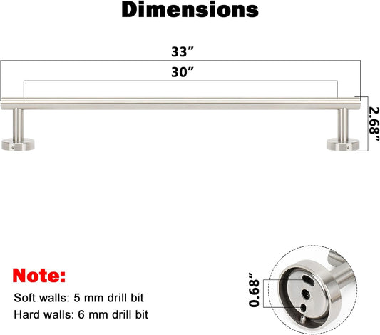 NearMoon Bath Towel Bar, Bath Accessories Thicken Stainless Steel Shower Towel Rack for Bathroom, Towel Holder Wall Mounted (1 Pack, Brushed Nickel, 33 Inch)