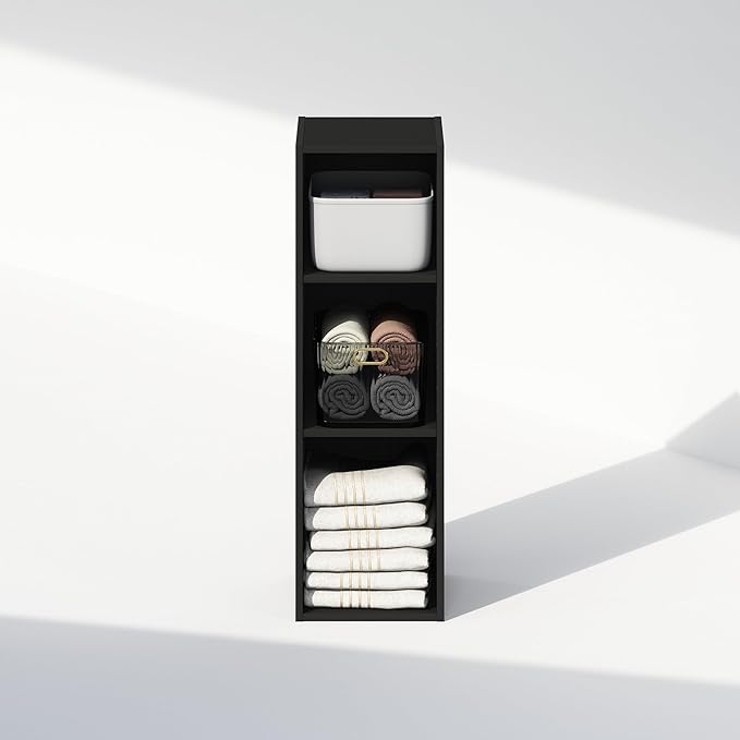 Furinno Reed 3-Tier Closet Organizers and Storage, Closet Organizer, Open Shelf Closet Storage, for Wardrobe, Bedroom, Living Room, 10-Inch Width, Blackwood