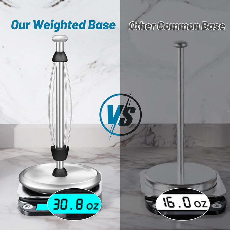 VEHHE Simply Tear Paper Towel Holder Countertop with EVA Non-Slip Pad, Damping Function Paper Towel Stand with Weighted Base for Bathroom and Kitchen (Silver)