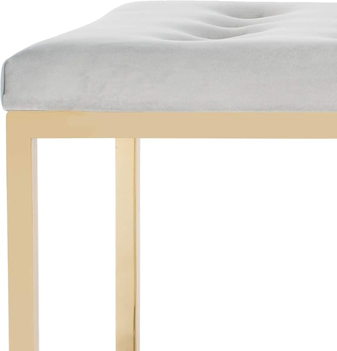 SAFAVIEH Home Collection – Reynolds Grey Tufted Upholstered Accent Bench, Modern Parsons-Style Open Frame Bench with Brass Legs for Bedroom, Entryway or Living Room (FOX6225F)