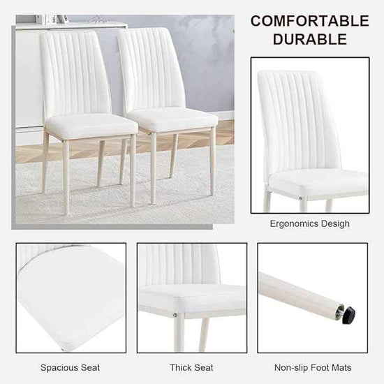 Modern Dining Chairs Set - 8 Armless PU Leather Chairs with Metal Legs for Dinner Room, Office, Waiting Room (Set of 8, All-White)