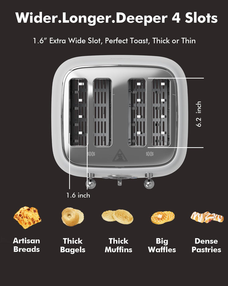 4 Slice Stainless Steel Toaster with 1.6" Wide Slots