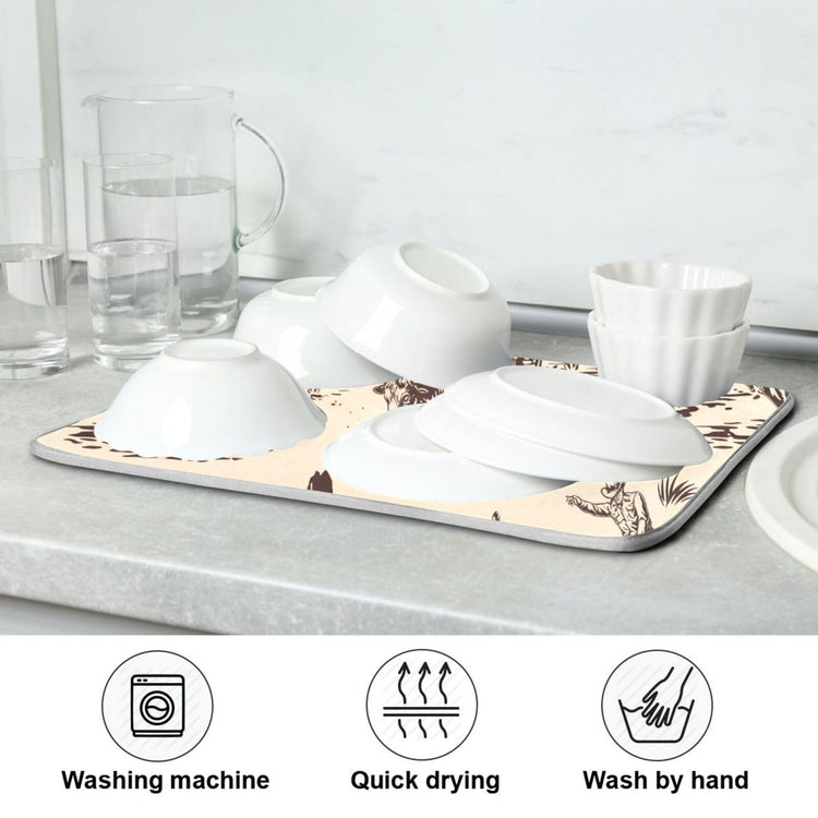 West Cactus Cowboy Dish Drying Mat for Kitchen Counter Absorbent Microfiber Drying Pad