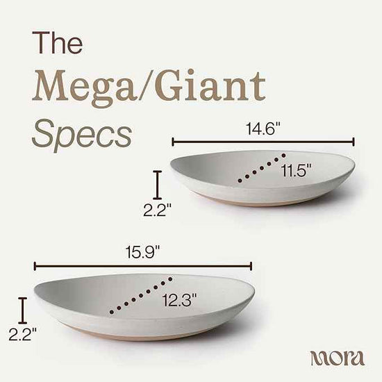 MORA Mega and Giant Serving Dishes Set of 2, 16 inch and 14 inch Ceramic Pottery Oval Platters - Microwave, Oven and Dishwasher Safe - Oat