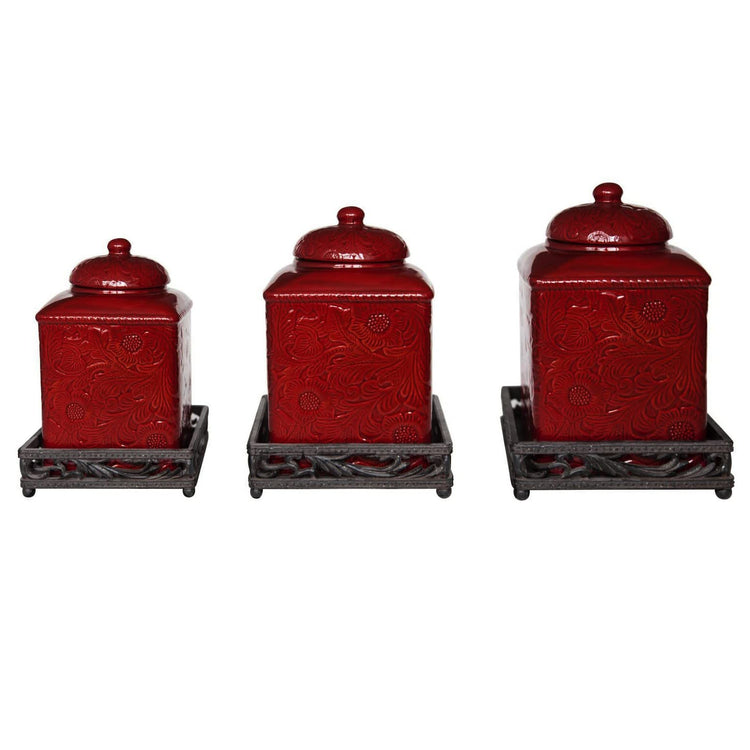 HiEnd Accents Savannah 3 Piece Ceramic Dinnerware Square Canister Set with Base (3 Count)