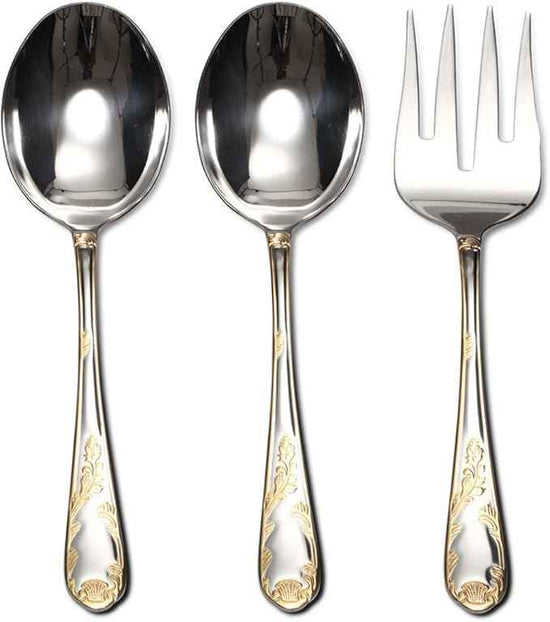 Venezia Collection Gold Flatware Serving Set for 12, 75-Pc Luxury Dining Silverware Cutlery Service, 24 Kt 18/10 Premium Surgical Stainless Steel Hostess Set in a Wooden Storage Case Chest (Biscotti)