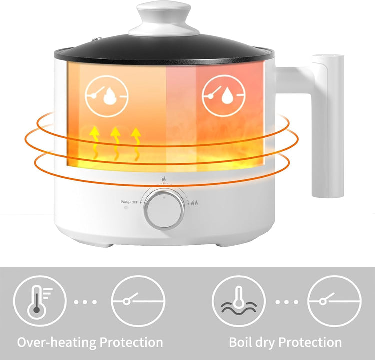 Food Party Hot Pot Electric Pot for Cooking Ramen Cooker 1.8L College Dorm Room Essentials Mini Hotpot Shabu Shabu Pot 110V Noodle Cooker Non Stick
