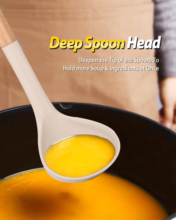 Silicone Pasta Fork and Ladle Spoon Set with Wooden Handle (2 Count)