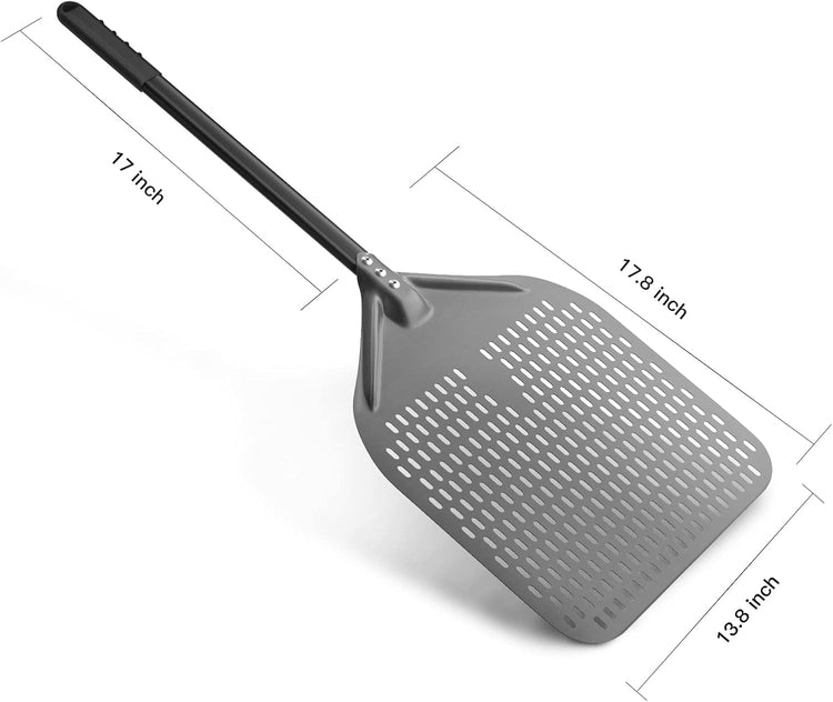 14” Perforated Pizza Peel, Long Handle Hard Anodized Aluminum Pizza Peel, Extra Large Pizza Turning Peel, Professional Pizza Pizza Paddle, 34.8 inch overall