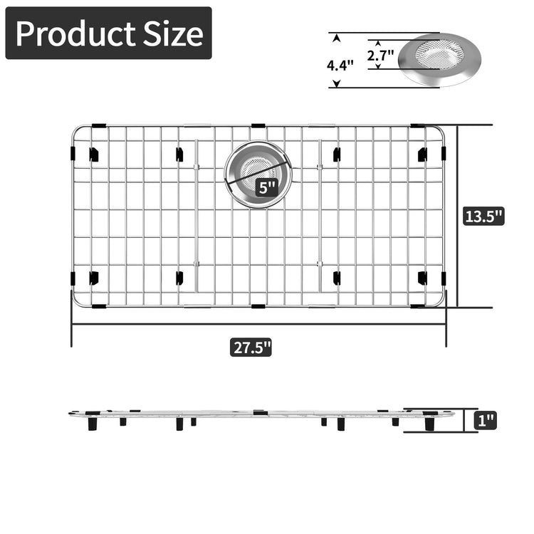27.5'' x 13.5'' Stainless Steel Sink Protector with Sink Strainer
