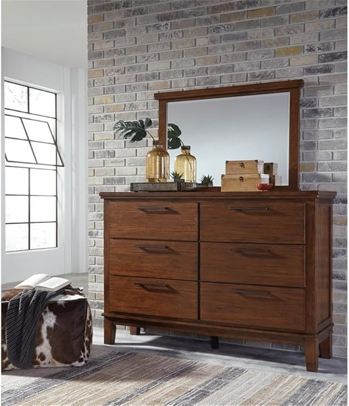 Signature Design by Ashley Ralene Mid-Century Modern 47 x 31 Bedroom Mirror, Medium Brown