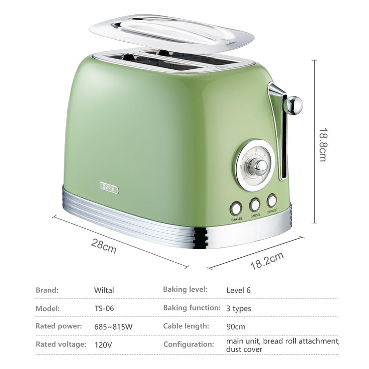 Green Cute Retro Toaster 2 Slice with 1.58" Wide Slots