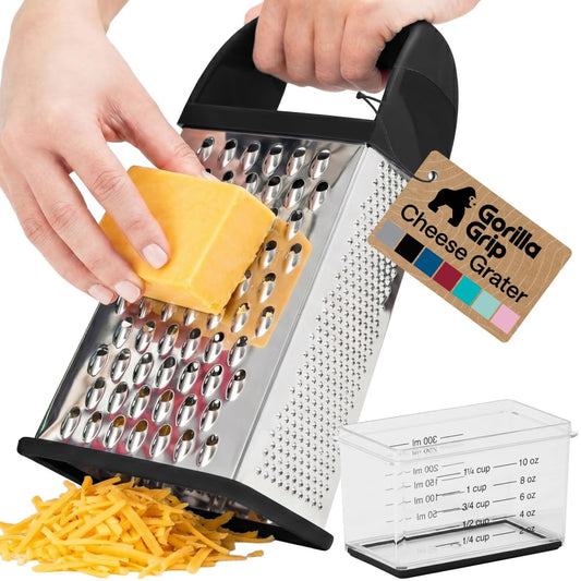 XL 4 Sided Stainless Steel Cheese Grater With Measurement Container