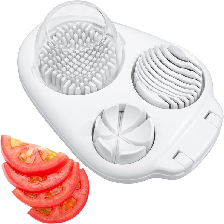 CraftyCrocodile Egg Slicer for Hard Boiled Eggs - 3 Slice Modes Egg Cutter, Heavy Duty, Stainless Steel Dicer - Kitchen Chopper Tool for Strawberry, Mushroom, Grape, Cherry Tomato - White
