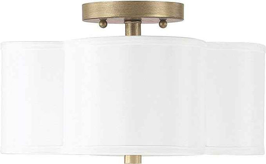 Capital Lighting 4452BG-557 Quinn Decorative Fabric Shade Semi Flush Ceiling Light Fixture, 2-Light 120 Total Watts, 7" H x 12" W, Brushed Gold
